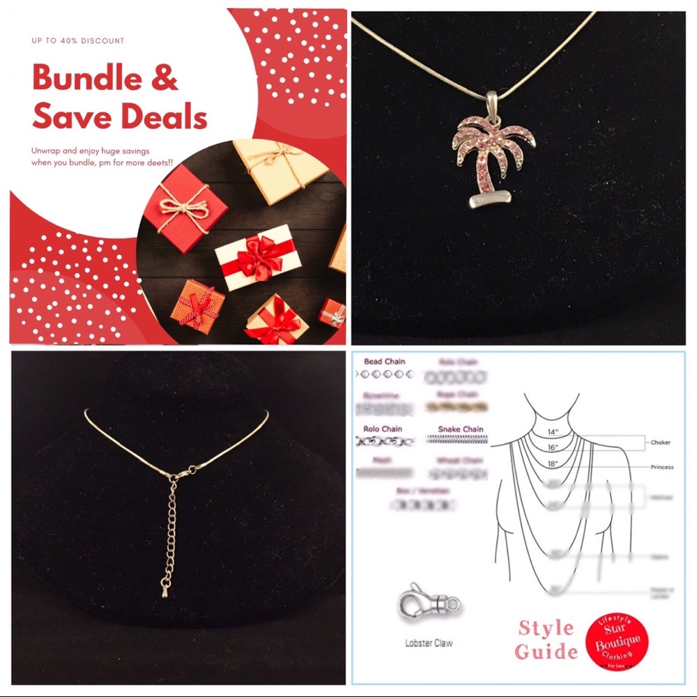 Baby pink palm tree pendant & necklace